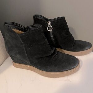 Sofft black suade wedge ankle booties